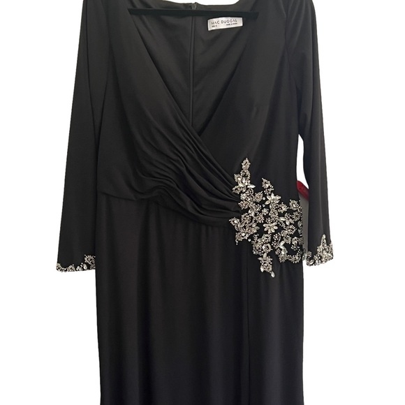 Mac Duggal Embellished Faux Wrap Jersey Black Gown size 14 NEW - Picture 5 of 9